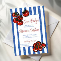 Ciao baby tomato blue stripes Italian baby shower