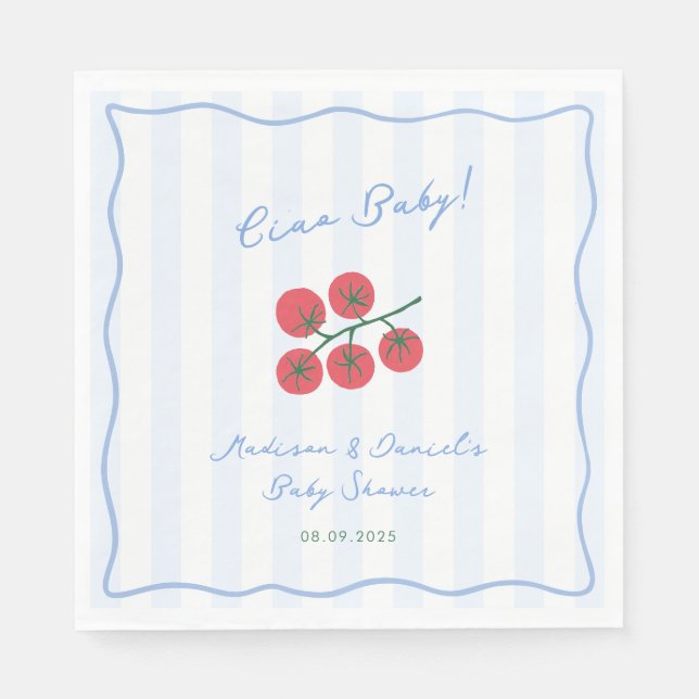 Ciao Baby! Tomatoes Blue Red Baby Shower Party Napkin (Front)