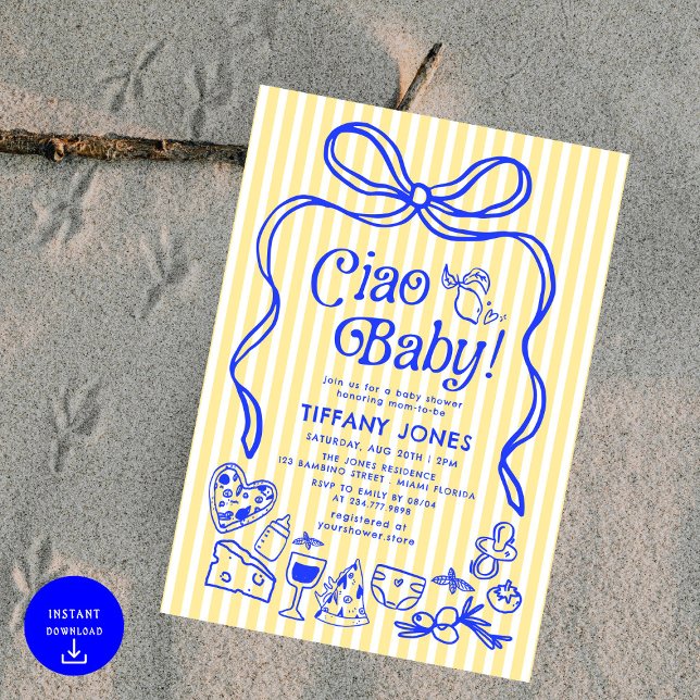 Ciao Baby Whimsical Italian Lemons Baby Shower Invitation (Creator Uploaded)