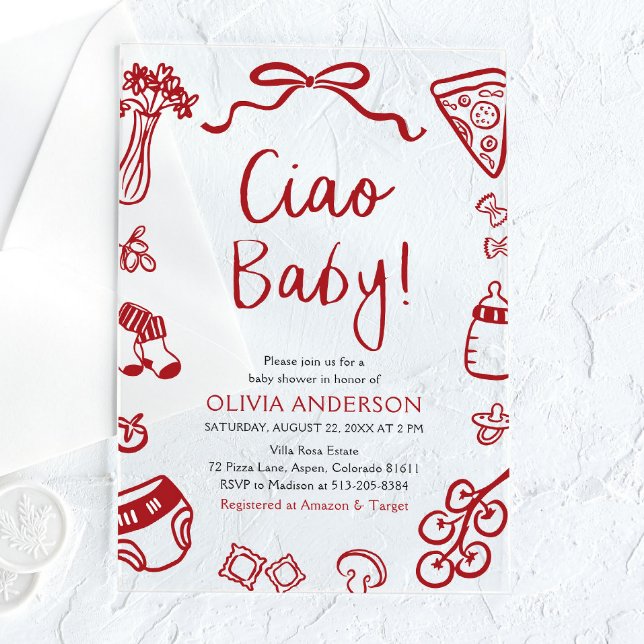 Ciao Baby Whimsical Italian Pizza Cute Baby Shower Acrylic Invitations (Ciao Baby Whimsical Italian Pizza Cute Baby Shower Acrylic Invitation)