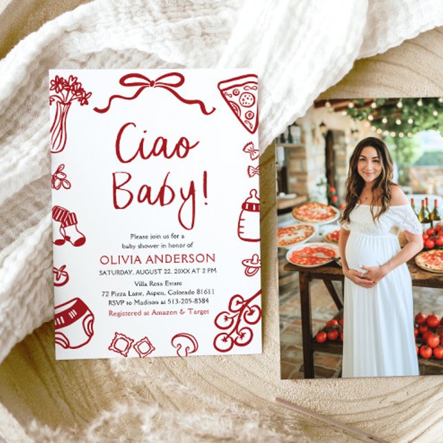 Ciao Baby Whimsical Italian Pizza Cute Baby Shower Invitation (Watercolor Ciao Baby Whimsical Italian Pizza Cute Baby Shower Invitation)