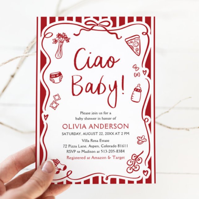 Ciao Baby Whimsical Italian Pizza Cute Baby Shower Invitation (Watercolor Ciao Baby Whimsical Italian Pizza Cute Baby Shower Invitation)
