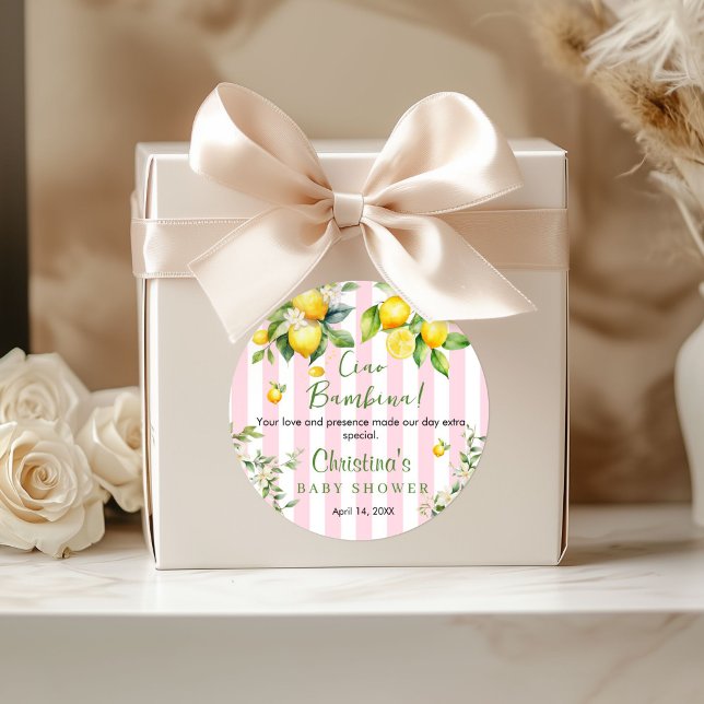 Ciao Bambina Baby Shower Thank you  Classic Round Sticker (Ciao Bambina Baby Shower Thank you Stickers)