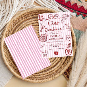 Ciao Bambina Girl Hand drawn Pizza  Baby Shower Invitation