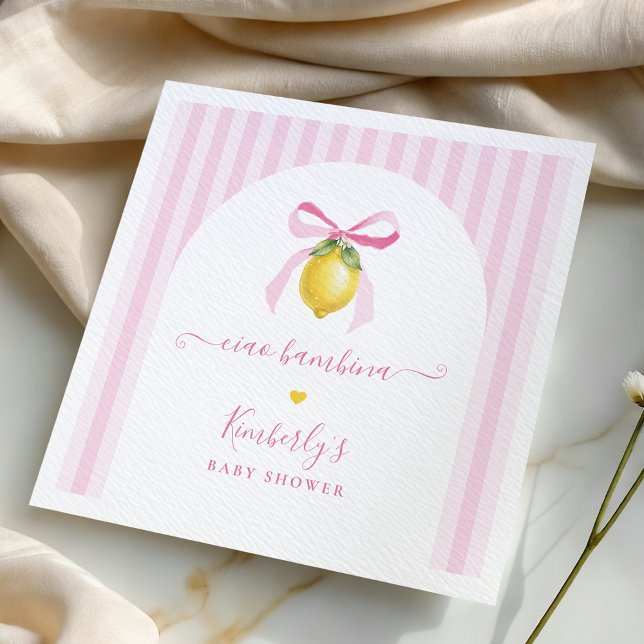 Ciao Bambina Pink Striped Lemon Baby Shower Napkin (Creator Uploaded)