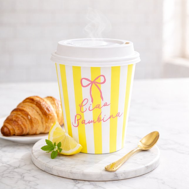 Ciao Bambina Yellow Stripe Lemon Baby Shower Paper Cups (Ciao-Bambina-Yellow-Stripe-Lemon-Baby-Shower-Paper-Cups)