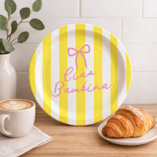 Ciao Bambina Yellow Stripe Lemon Baby Shower Paper Plate