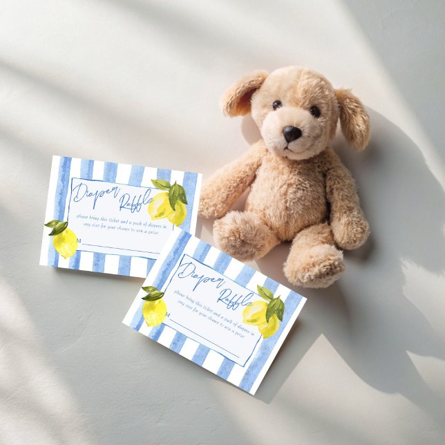 Ciao Bambino blue stripes lemons diaper raffle Enclosure Card (Ciao Bambino blue stripes lemons Italian baby shower diaper raffle Enclosure Cards raffle tickets)