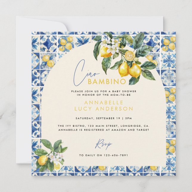 Ciao Bambino greek lemon baby shower Invitation (Front)