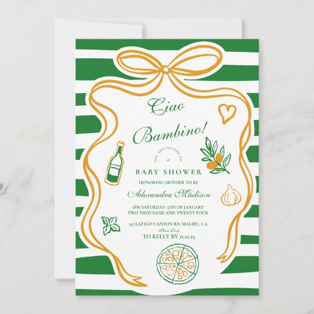 Ciao Bambino Green Italian Baby Shower Invitation (Front)