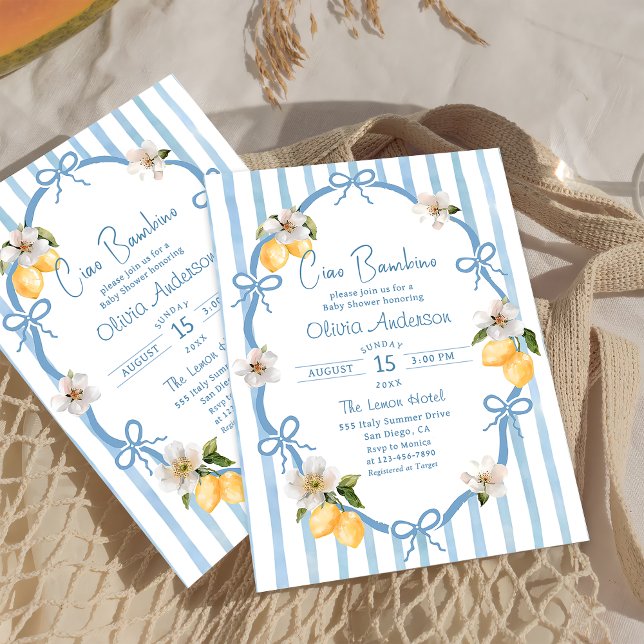 Ciao Bambino Hand Drawn Italian Lemon Baby Shower Invitation (Creator Uploaded)