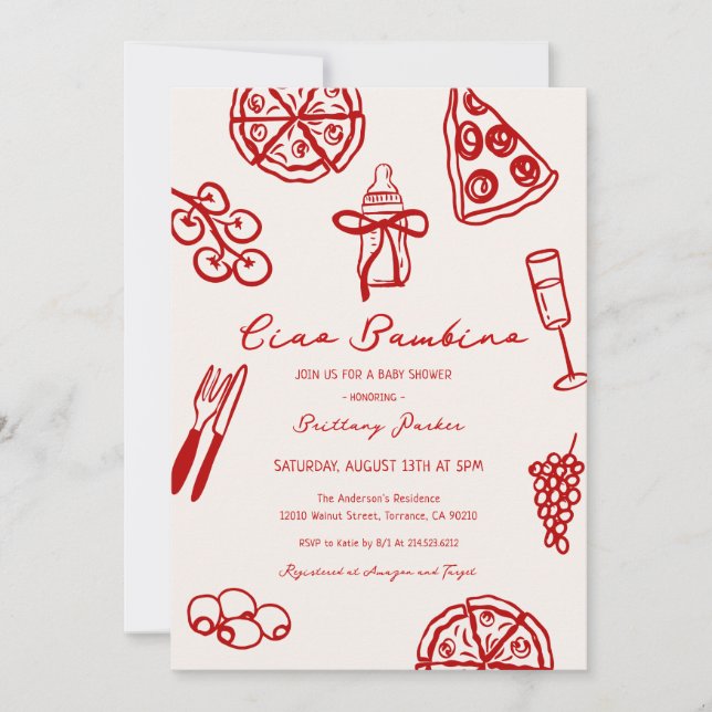 Ciao Bambino Italian Pizza Themed Baby Shower Invitation (Front)