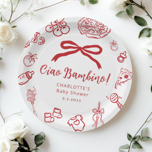 Ciao Bambino Pizza Whimsical Bow Baby Shower Paper Plate