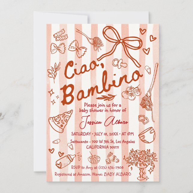 Ciao Bambino Red Baby Shower Invitation (Front)