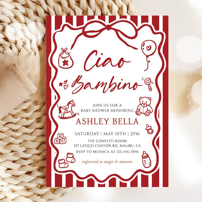 Ciao Bambino Whimsical Italian Baby Shower Invitation (Creator Uploaded)