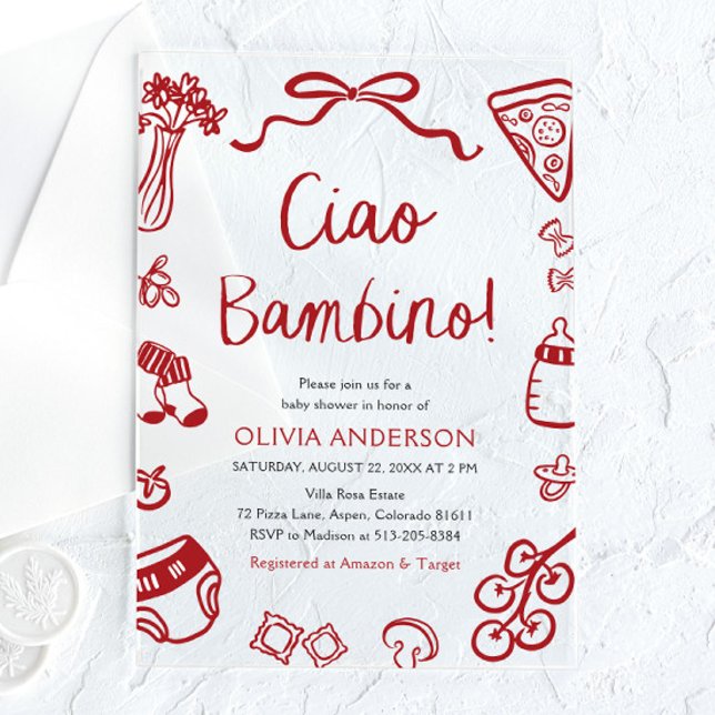 Ciao Bambino Whimsical Italian Pizza Baby Shower Acrylic Invitations (Ciao Bambino Whimsical Italian Pizza Baby Shower Acrylic Invitation)