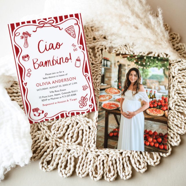 Ciao Bambino Whimsical Italian Pizza Baby Shower Invitation (Watercolor Ciao Bambino Whimsical Italian Pizza Baby Shower Invitation)