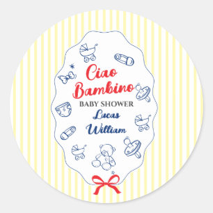 Ciao bambino yellow baby shower classic round sticker