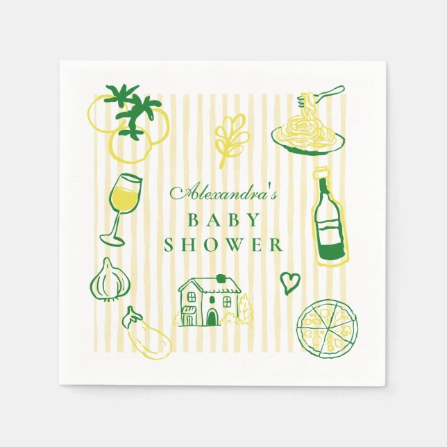 Ciao Bambino Yellow Stripe Baby Shower Napkin (Front)