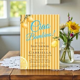 Ciao Bambino Yellow Stripe Lemon Baby Shower Invitation