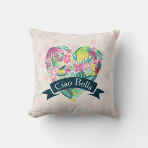 Ciao Bella Cute Floral Heart on Pink Circles Cushion