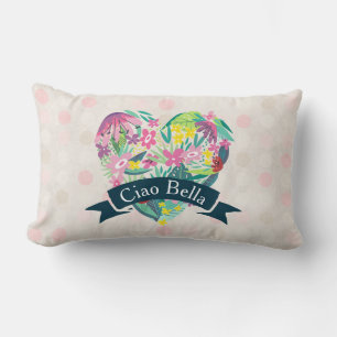 Ciao Bella Cute Floral Heart on Pink Circles Lumbar Cushion