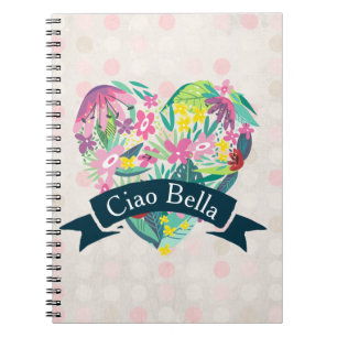 Ciao Bella Cute Floral Heart with Tropical Flowers Notebook
