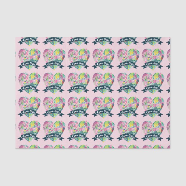 Ciao Bella Cute Floral Heart with Tropical Flowers Tissue Paper (Front)