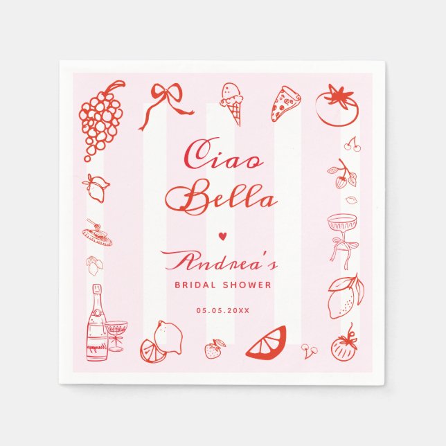 Ciao Bella Italian Hand Drawn Lemon Bridal Shower Napkin (Front)