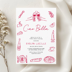 Ciao Bella Italian Hand Drawn Quirky Bridal Shower Invitation