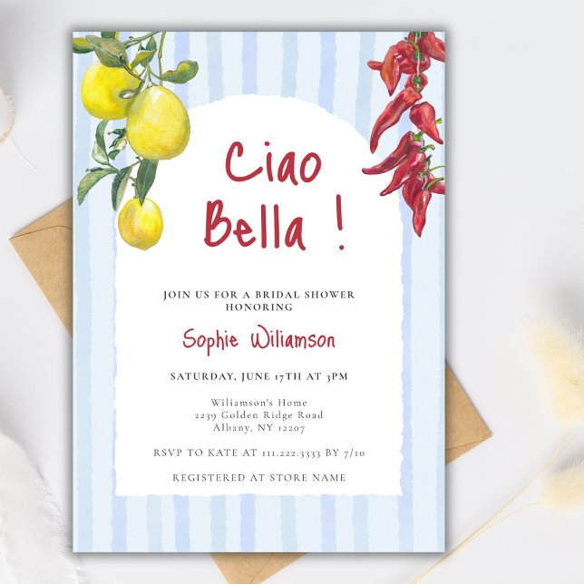 Ciao Bella Italian Lemons Stripes Bridal Shower Invitation (Creator Uploaded)
