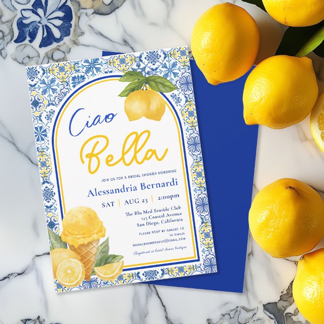 Ciao Bella Italian Tile Lemon Summer Bridal Shower Invitation (Creator Uploaded)