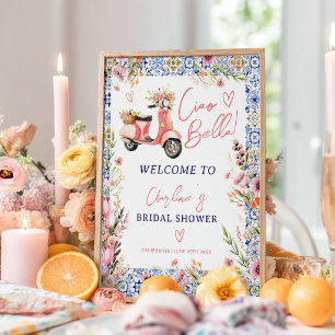 Ciao Bella Scooter Floral Bridal Shower Welcome Poster