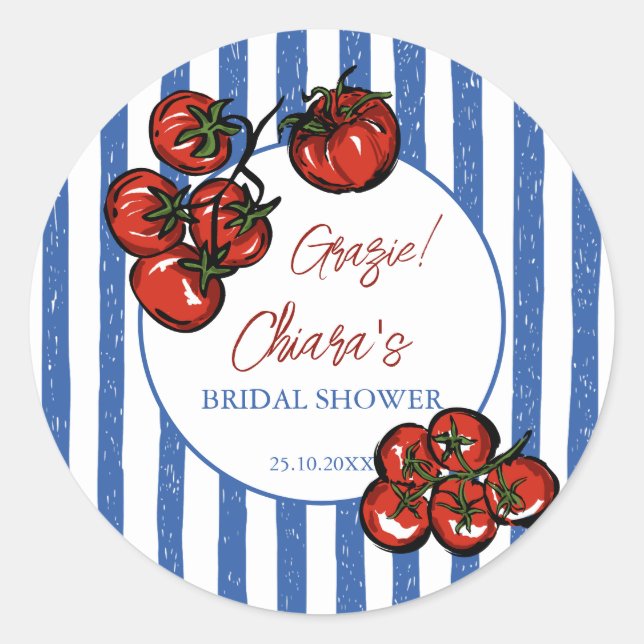 Ciao bella tomato Italian bridal shower favour Classic Round Sticker (Front)