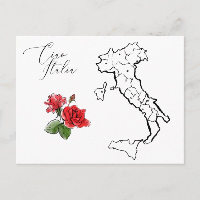 *~* Ciao Italia Italian Language Map of Italy Postcard (Front)