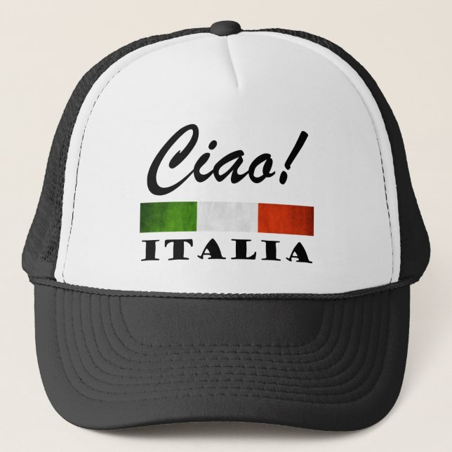 Ciao! Italia Tricolore Green White Red Italy Flag Trucker Hat (Front)