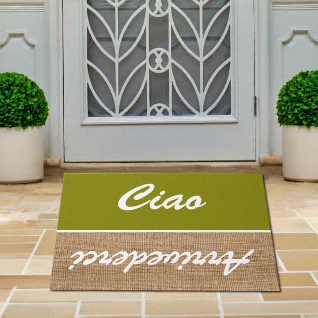Ciao   - olive-  burlap  rustic  Doormat (Creator Uploaded)