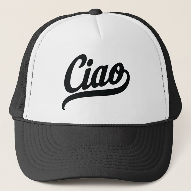 Ciao Script (Black) Trucker Hat (Front)