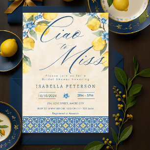 Ciao to Miss Italian Blue Tiles Bridal Shower Invitation