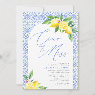 Ciao to Miss Lemon Italian Blue Tile Bridal Shower Invitation