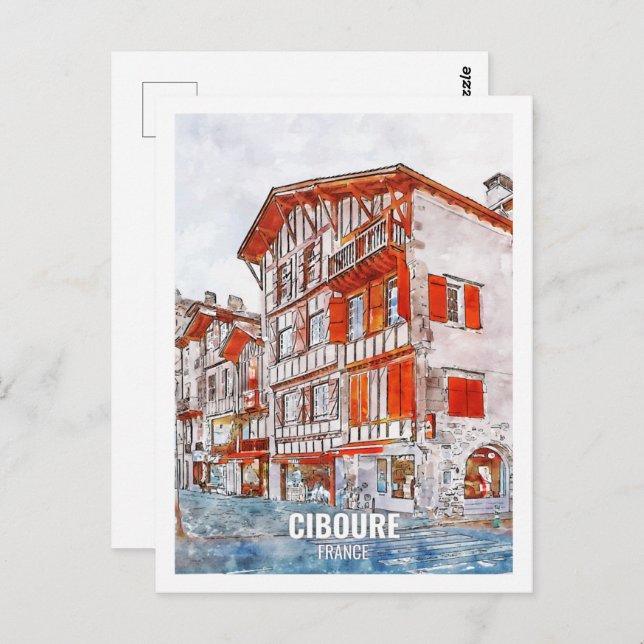 Ciboure France Travel Place Watercolor Postcard (Front/Back)