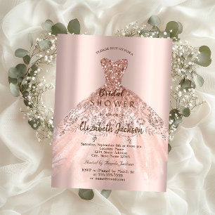 Cic Rose Gold Glitter Dress, Bridal Shower Invitation
