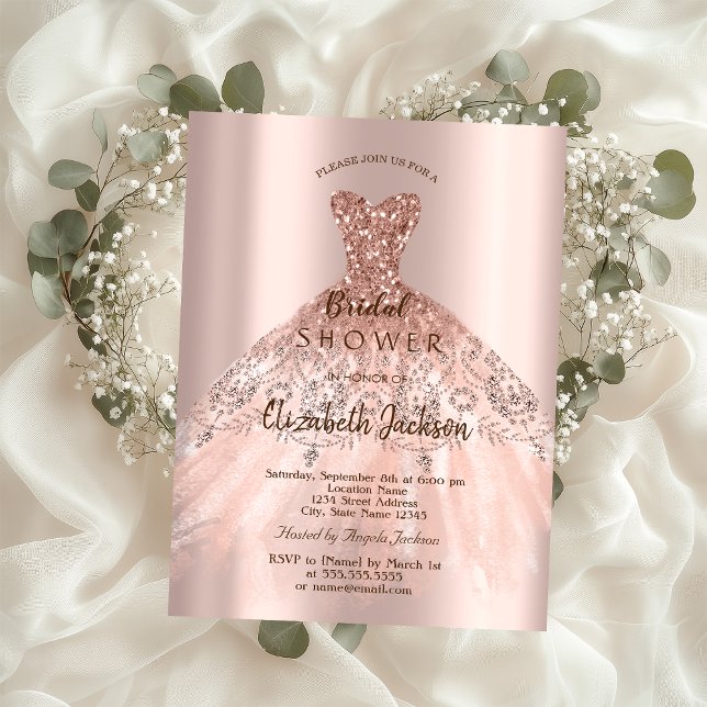 Cic Rose Gold Glitter Dress, Bridal Shower Invitation (Creator Uploaded)