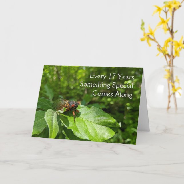 Cicada 17th Birthday Card (Yellow Flower)