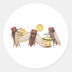 Cicada Band with Gong, Trumpet and Drum Classic Round Sticker