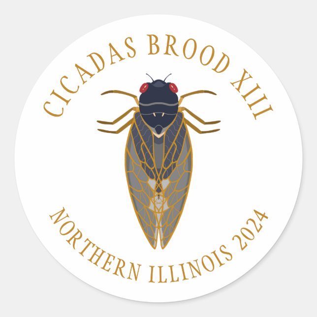 Cicada Brood XIII ILLINOIS 2024 Custom Text Classic Round Sticker (Front)