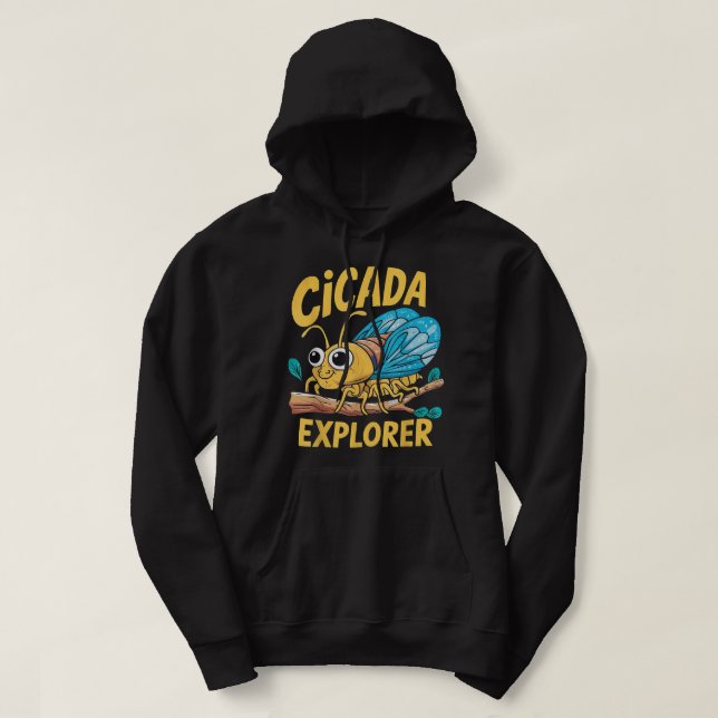 Cicada Explorer Cute Summer Bug Adventure Kids Fun Hoodie (Design Front)