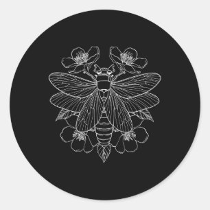 Cicada Flowers Insect Bug Vintage Tattoo Artist En Classic Round Sticker