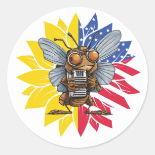 Cicada Harmonica Sunflower 4th of July Classic Round Sticker