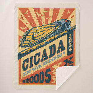 Cicada Invasion 2024 Letter Press Sherpa Blanket